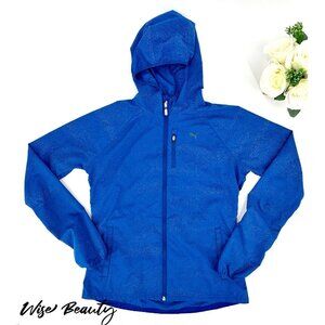 Puma Girls Windbreaker Jacket Size Medium 8-10 Blue Full Zip Lightweight Hood
